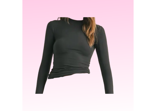 Soft Knit Jersey Long Sleeve Tee - Black