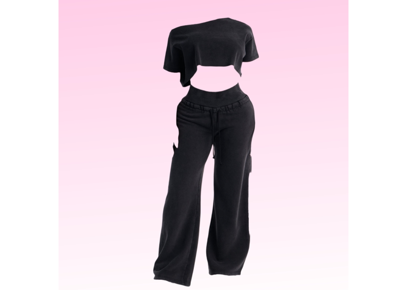 Washed Off Shoulder Set - Charcoal
