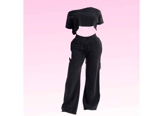 Washed Off Shoulder Set - Charcoal