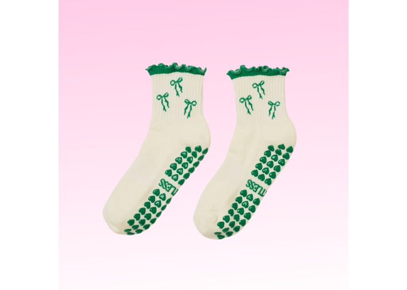 Bow Ruffle Grip Socks - Green