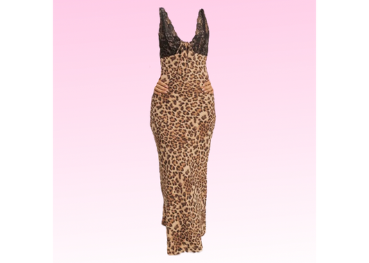 Nothing But Leopard Long Mesh Dress - Brown