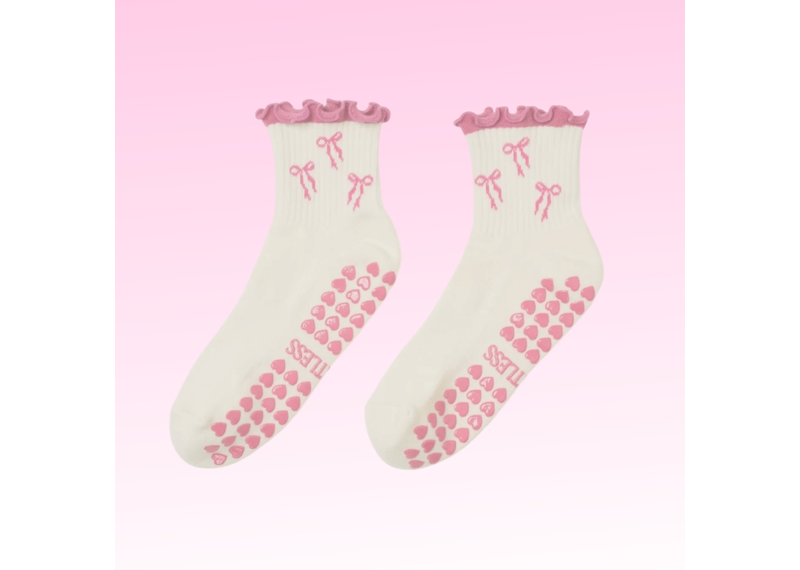 Bow Ruffle Grip Socks - Hot Pink