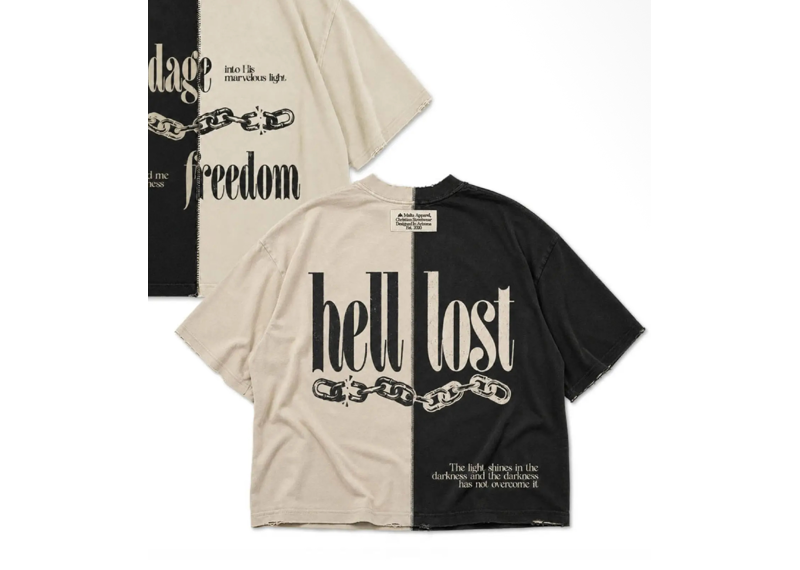 Split-Panel Distressed Tee “Hell Lost”