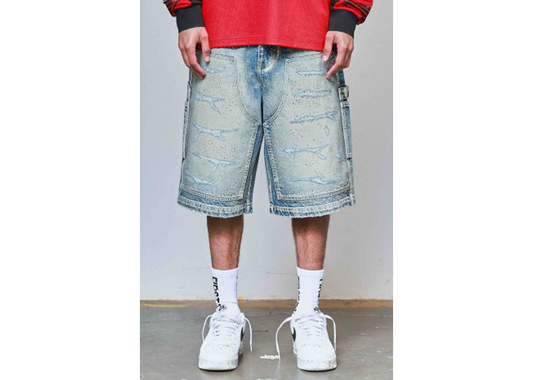 Baggy Rhinestone Jorts Medium Stone Blue