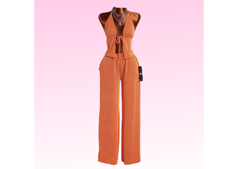 Serena Ribbed Two Piece Set - Orange