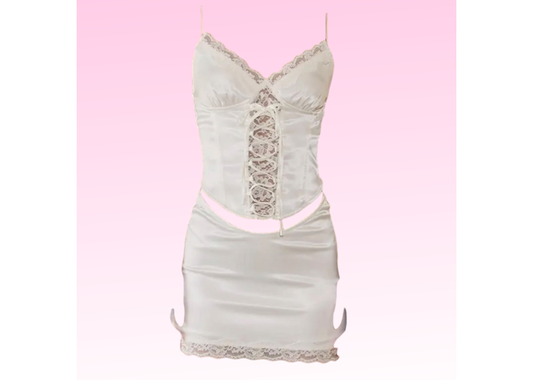 Satin Lace Cami Top - White