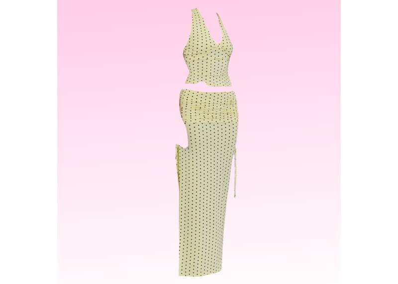 Polka Dot Halter Top Skirt Set - Yellow
