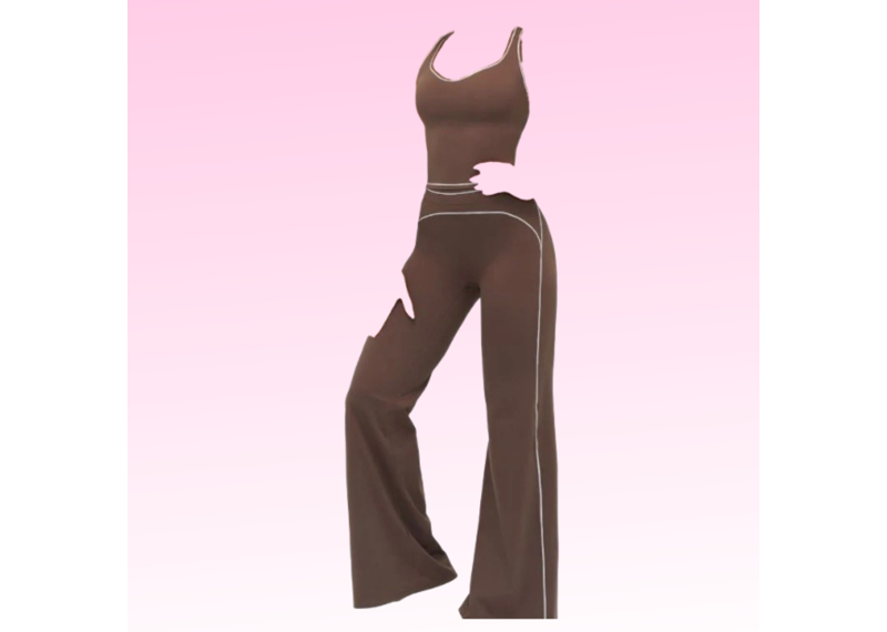 Contrast Racerback Wide Leg Pants - Espresso