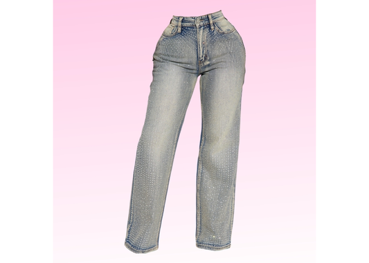 Rhinestone Straight Leg Jeans - Vintage Wash