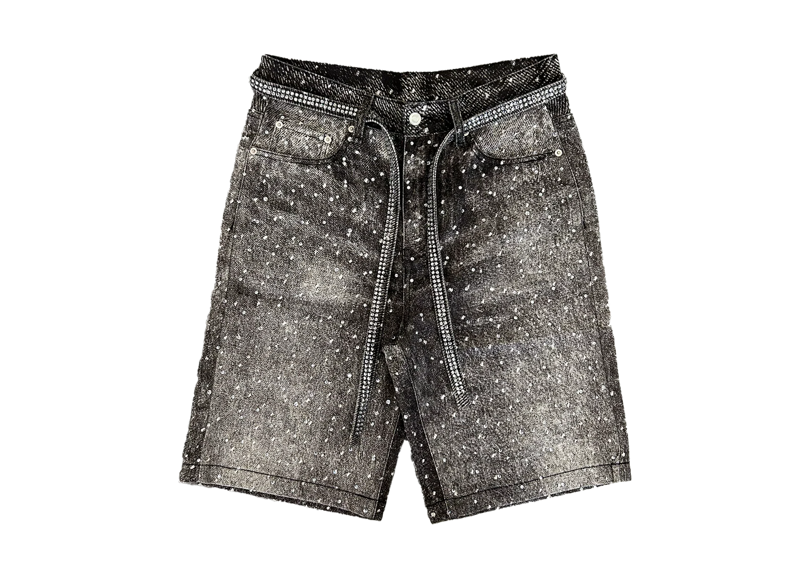 Baggy Washed Black Rhinestone Shorts