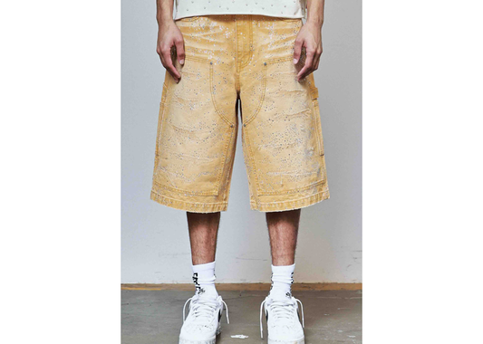 Baggy Rhinestone Jorts Wheat