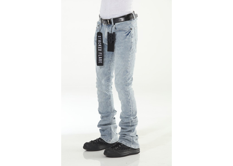 Rhinestone Blue Stacked Flare Denim