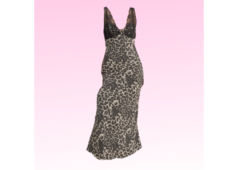 Nothing But Leopard Long Mesh Dress - BLACK