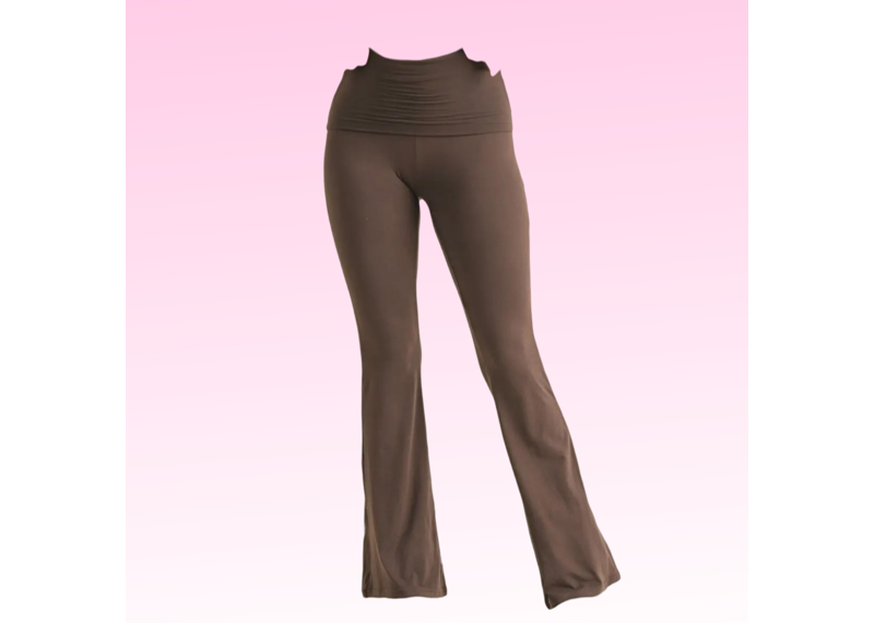 Soft Knit Foldover Flare Pants - Chocolate