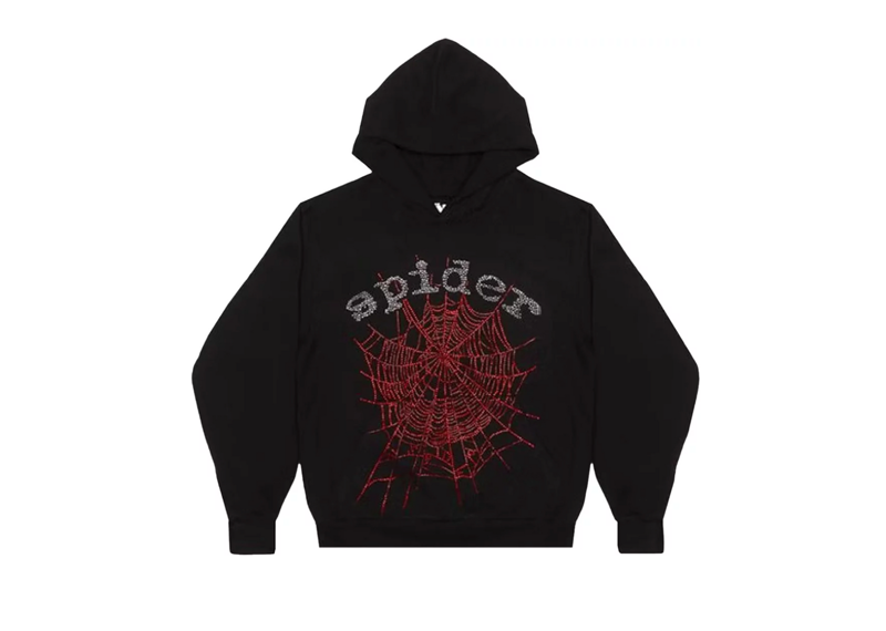 Sp5der OG Rhinestone Hoodie Black/Red