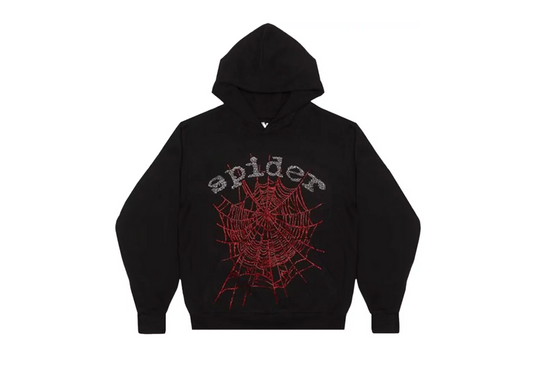 Sp5der OG Rhinestone Hoodie Black/Red