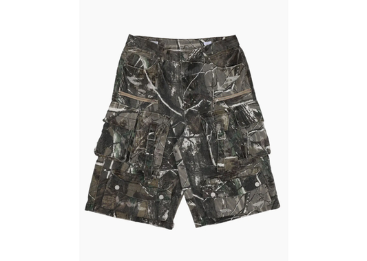 Washed Multi Cargo Denim Jorts Camo