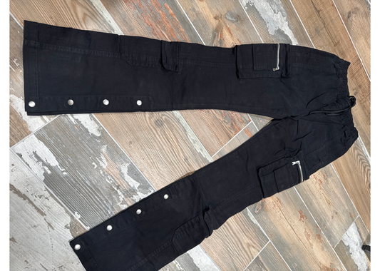 Button Bottom Black Twill Cargo
