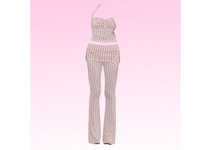 Polka Dot Halter Top Pant Set - Pink