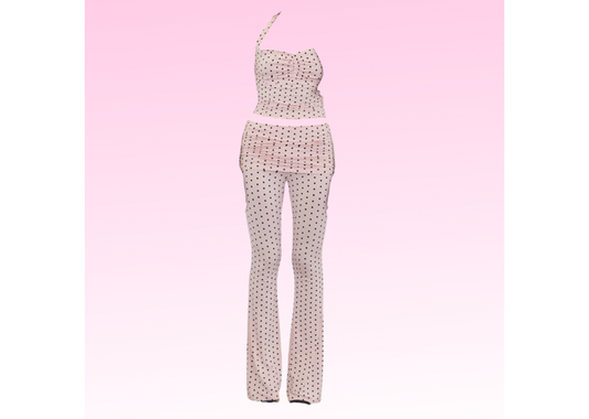 Polka Dot Halter Top Pant Set - Pink