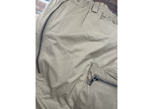 Wide Leg Zippered Pant Cargo Khaki