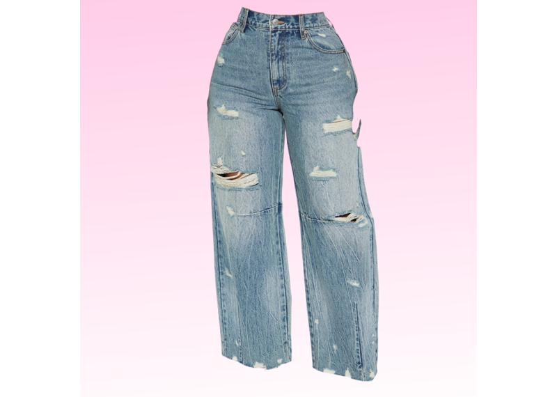 Distressed Barrel Wide Leg Jeans