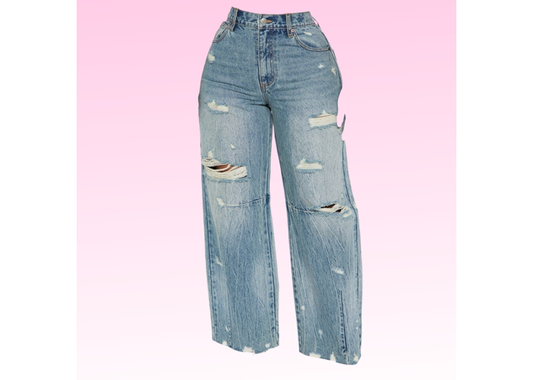 Distressed Barrel Wide Leg Jeans