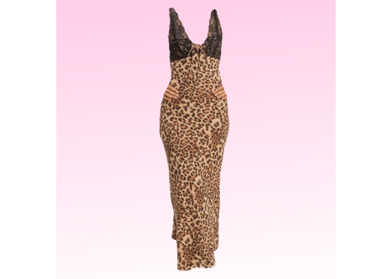 Nothing But Leopard Long Mesh Dress - Brown