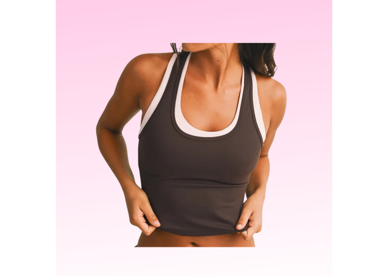 Double Layered Racerback Tank Top - Brown