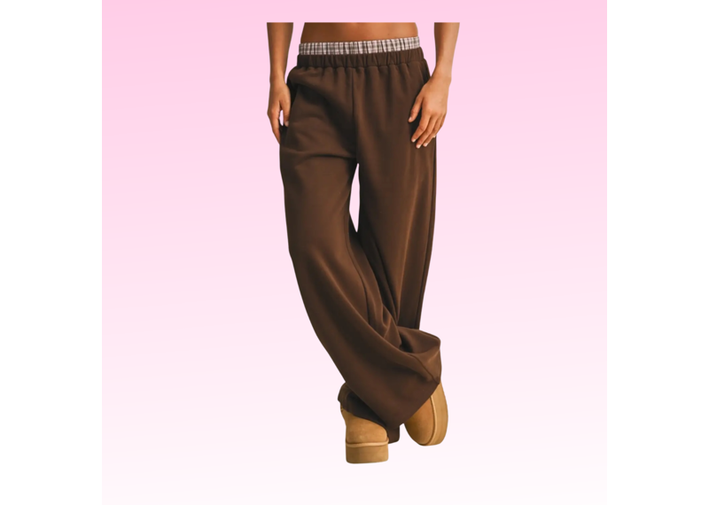 Plaid Double Layered Sweatpants - Brown