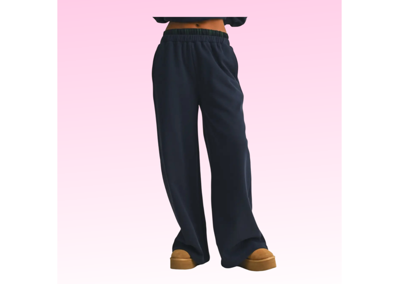 Plaid Double Layered Sweatpants - Navy
