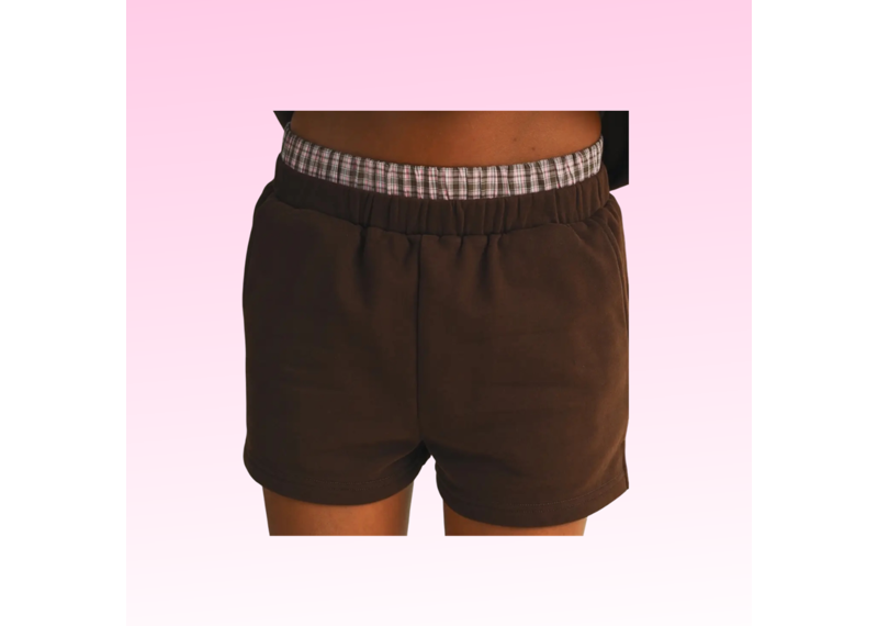 Plaid Double Layered Sweatshorts - Brown