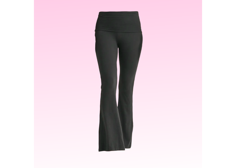Soft Knit Foldover Flare Pants - Black