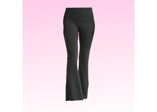 Soft Knit Foldover Flare Pants - Black