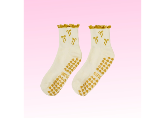 Bow Ruffle Grip Socks - Gold