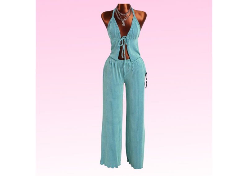 Serena Ribbed Two Piece Set - Turquoise