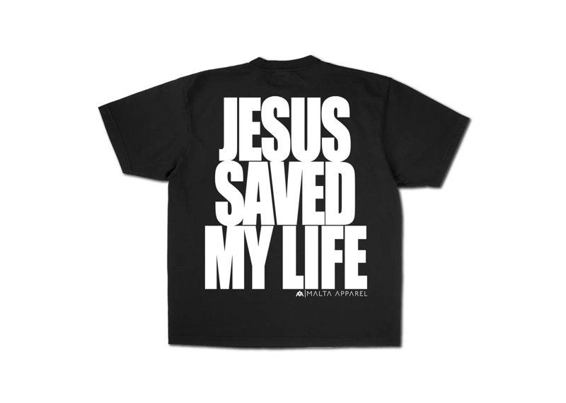 Jesus Saved My Life Puff Print - Black
