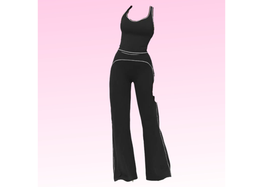 Contrast Racerback Wide Leg Pants - Black