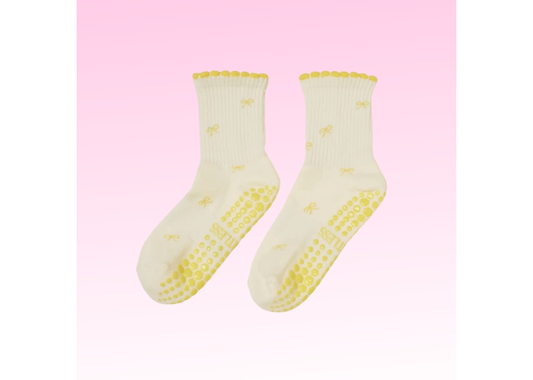Mini Bow Petal Grip Socks - Butter