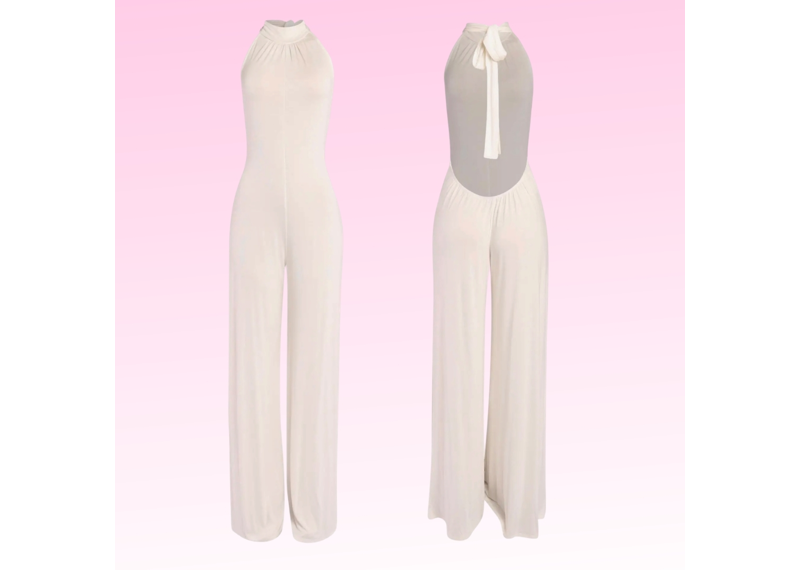 Wrapped Neck Backless Jumpsuit - White