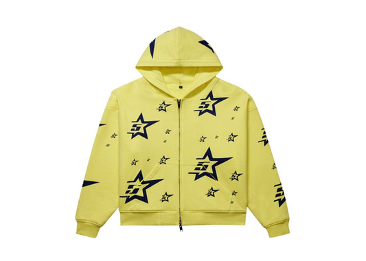 Sp5der Double Layer 5 Star Zip Hoodie Yellow