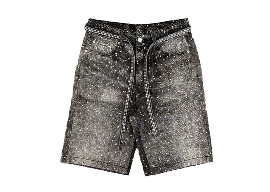 Baggy Washed Black Rhinestone Shorts