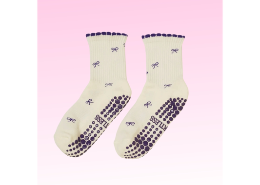 Mini Bow Petal Grip Socks - Indigo