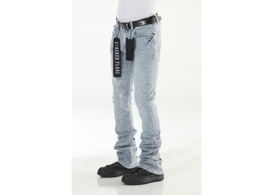 Rhinestone Blue Stacked Flare Denim