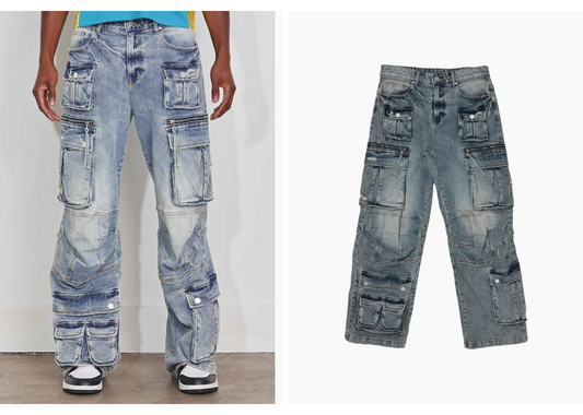 Baggy Washed Multi Cargo Denim