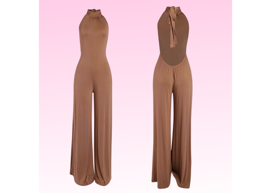 Wrapped Neck Backless Jumpsuit - Cocoa