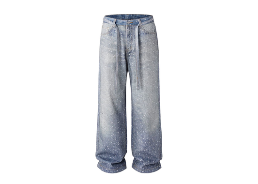 Baggy Azul Rhinestone Denim Pants