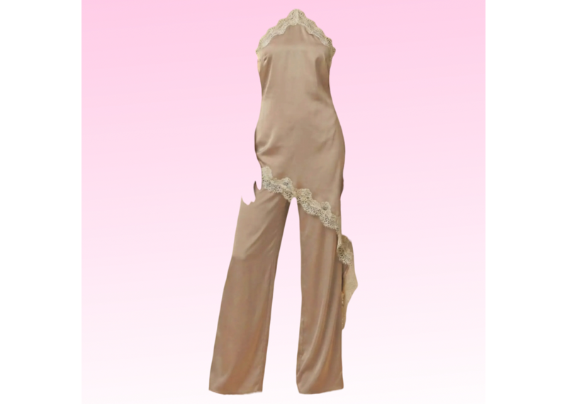 Satin Lace Halter Jumpsuit - Taupe