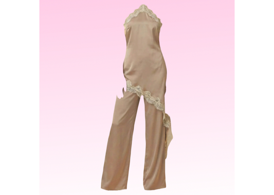 Satin Lace Halter Jumpsuit - Taupe